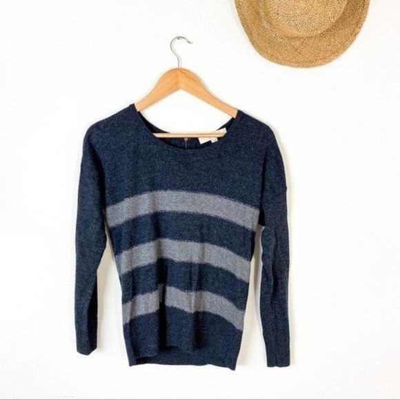 LOFT Gray Striped Metallic Crew Zip Sweater SP Small Petites - Picture 3 of 6